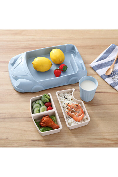 HANNA Set bleu din plastic pentru masa bebe - Masinuta