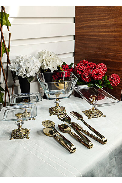 SEÇKİNEV Şipşak 7 Piece Mini Set with Legs and Tongs Set (Gold&Silver)