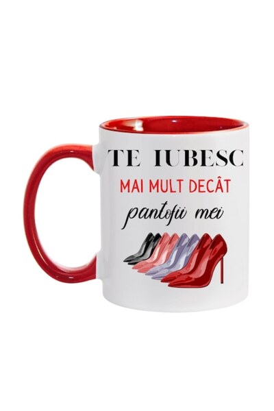 T&M Personalizare Personalized mug 'I love you more than my shoes' – red, 330 ml