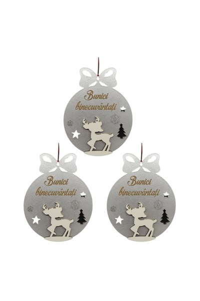 T&M Personalizare Set de 3 globuri - „Bunici Fericiți” - cerb rotund, gravat,...