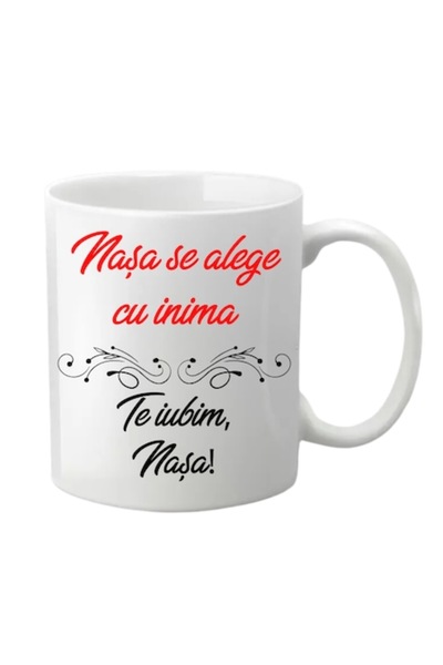 T&M Personalizare Cană personalizată - Nașă aleasă cu inimă, albă, 330 ml