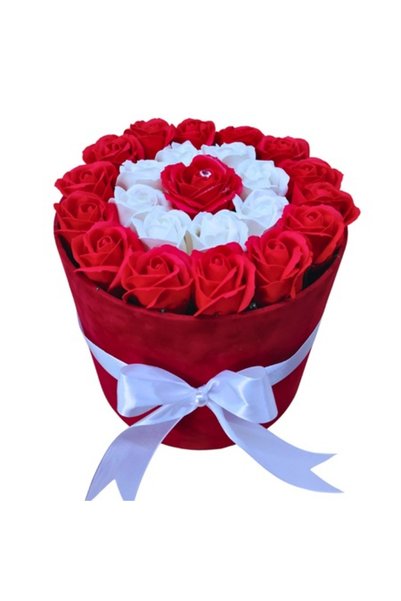 T&M Personalizare Aranjament floral în cutie de catifea roșie cu trandafiri d...