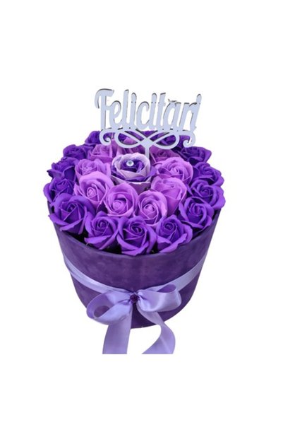 T&M Personalizare Aranjament floral cutie mov din catifea cu trandafiri din s...