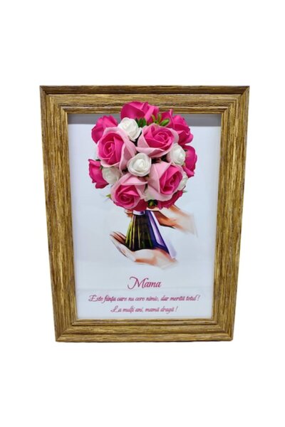 T&M Personalizare Tablou înrămat A4 (30x21 cm) - „Mamă” - decorat cu trandafi...