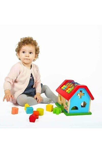 CREATIVE Wooden Activity House with Abacus and Shape Sorter, for kids 2 years+, 19 x 18.5 x 20 cm, multicolor
