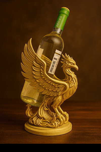 AURA Altın Renkli Anka Kuşu Dekoratif Şişe Tutucu ve Masaüstü Aksesuar