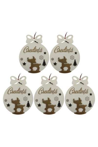 T&M Personalizare Set de 5 globuri de Crăciun - „Credință” - cerbi gravați ro...