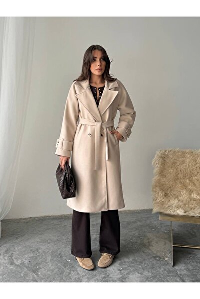 GÜLSEVEN Kadın kaşe kaban iç astarlı