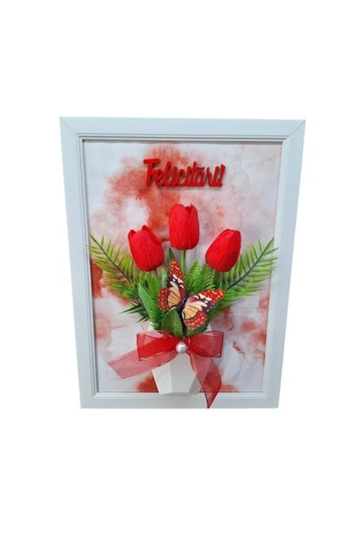 T&M Personalizare Tablou înrămat A4 (30x21 cm) - „Felicitări” cu lalele artif...