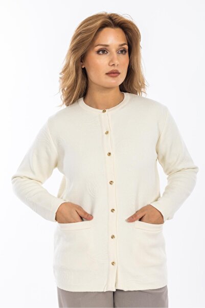 Mutlu City New Model Women's Knitwear Knitted Buttoned Soft Texture Women's Winter Cardigan 30270-White