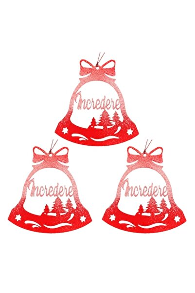 T&M Personalizare Set de 3 globuri de Crăciun - „Trust” - model clopoțel, roș...