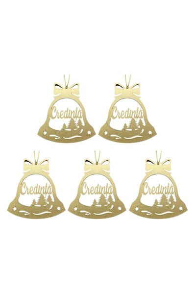 T&M Personalizare Set de 5 globuri de Crăciun - "Credință" - clopoțel, auriu,...