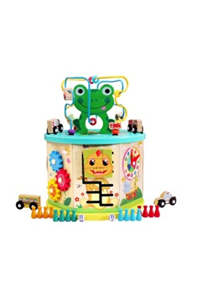 CREATIVE Montessori Wooden Educational Cube with 5 Sides and 9 Activities, Frog, 23.5 x 31 cm