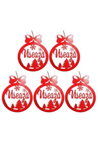 T&M Personalizare Set 5 globuri - Dream - rotunde, roșii, 8 cm, lemn
