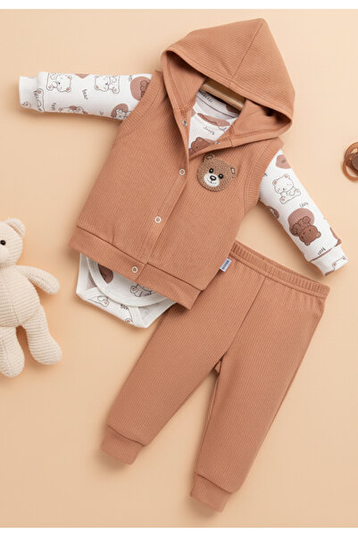 Tuabella 100% Cotton 3-Piece Baby Boy Set (Snap Fastener Bodysuit + Vest + Bottoms)