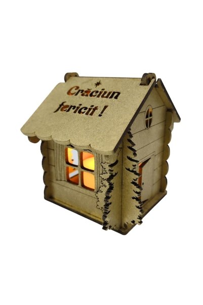 T&M Personalizare Căsuță de Crăciun personalizată din lemn, aurie cu LED, tex...