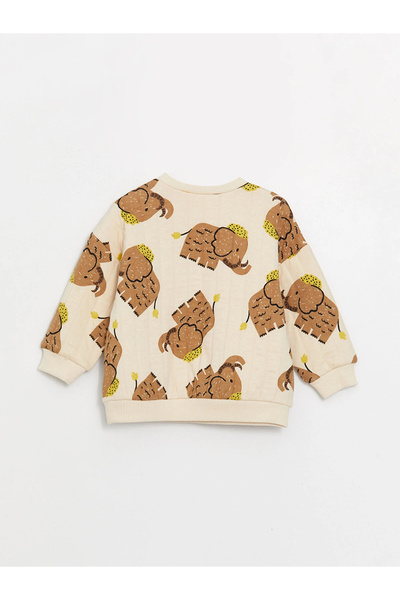 LC Waikiki Lcw Baby Beige Crew Neck Printed Baby Boy Sweatshirt and Sweatpants Set of 2