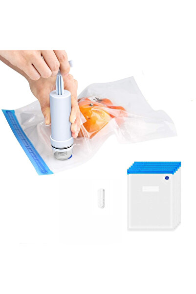 LUXER Set of 5 Food Vacuum Bags, Manual Vacuum with Pump and Clamp, BPA Free,...