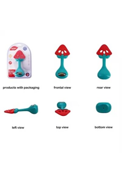 huanger Baby teether and rattle, strawberry-shaped, silicone and plastic, 13 x 6 cm, red-green