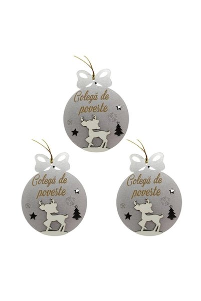 T&M Personalizare Set de 3 globuri de Crăciun - 'Colega de poveste' - cerbi g...