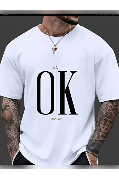 TİMİSİVA Unisex oversized OK με τύπωμα 100% βαμβάκι 30/1 με κοντό μανίκι ΛΕΥΚ...