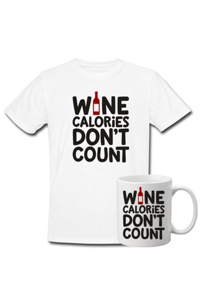 T&M Personalizare Set personalizat: Tricou + Cană - „Caloriile vinului nu con...