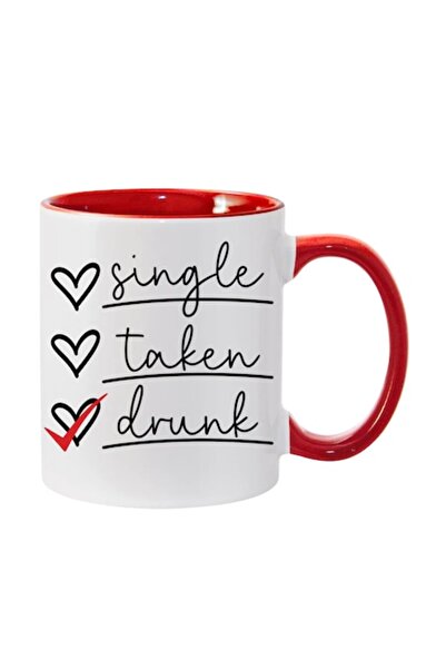 T&M Personalizare Cană personalizată „Single, taken, beat” v2, roșie, 330 ml