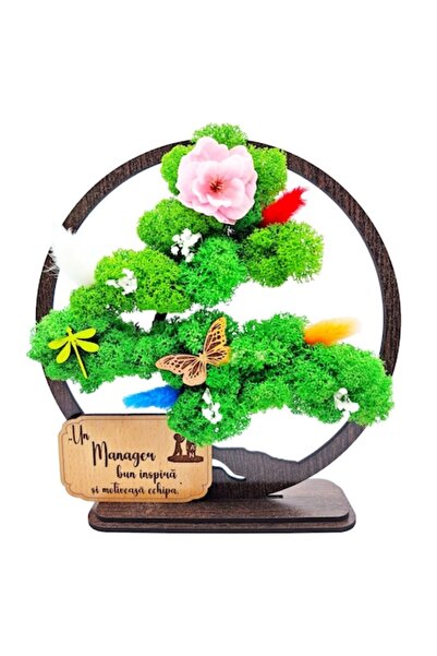 OEM Decorative Picture - Bonsai with Stabilized Lichens and Decorative Accents (Manager Message), Wenge,