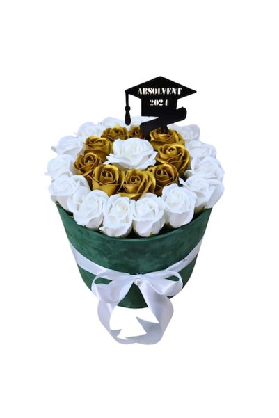 T&M Personalizare Aranjament floral în cutie de catifea verde cu trandafiri d...