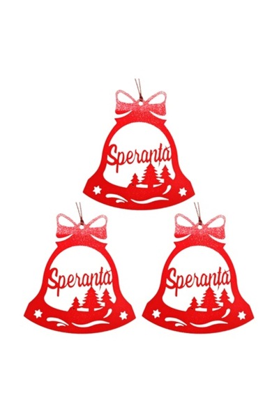 T&M Personalizare Set de 3 globuri - "Speranță" - clopoțel, roșu, diametru 8 ...