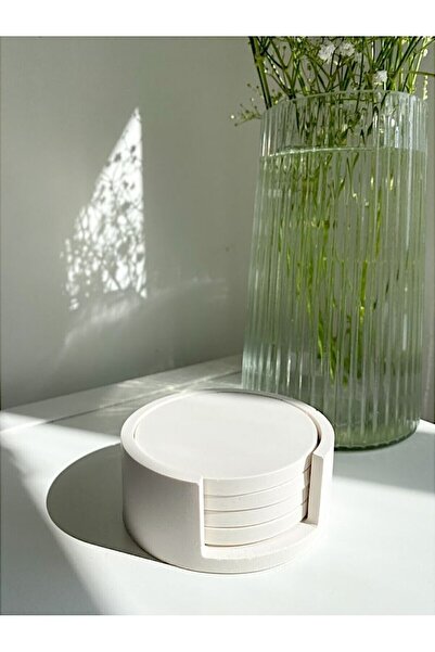 betonmall White Handmade Set of 4 Concrete Coasters Modern Design Minimalist Coasters