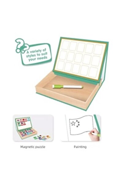 CREATIVE Educational magnetic puzzle with country flags and wooden drawing board, 27 x 20 x 4.4 cm, brown-gre