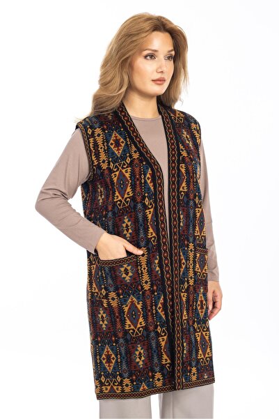 Mutlu City Women's Classic Ethnic Pattern Knitwear Knitted Kilim Mother Vest 1052 Long