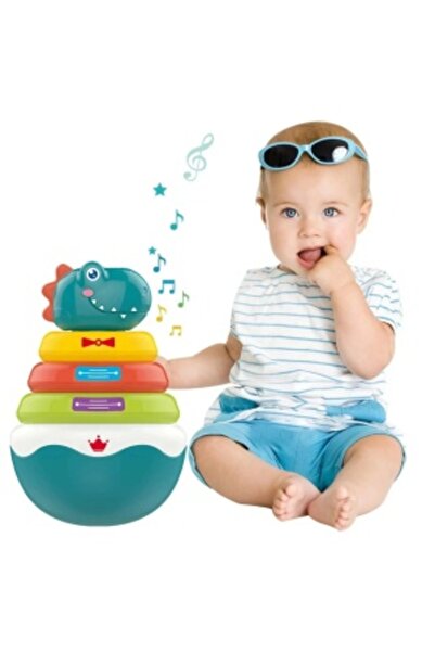 CREATIVE Roly Poly Dinosaur Baby Toy, 6+ months, Stacking Rings with Sounds, Multicolor