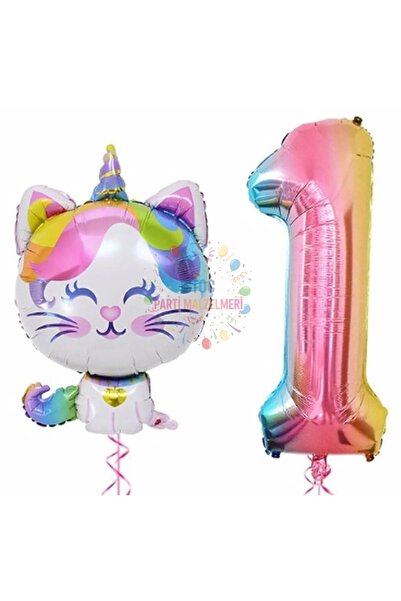 İSTOÇ PARTİ Unicorn Cat Rainbow Colorful Number Birthday Party Set Age 1