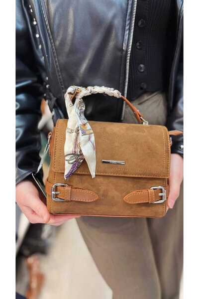 Asel Çanta Kadın Taba Süet Orta Boy El ve Omuz Çantası, Günlük Kullanıma Uygu...