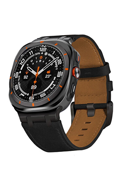 Generic Genuine Leather Band Compatible with Samsung Galaxy Watch Ultra 47mm (2024/2025) Black