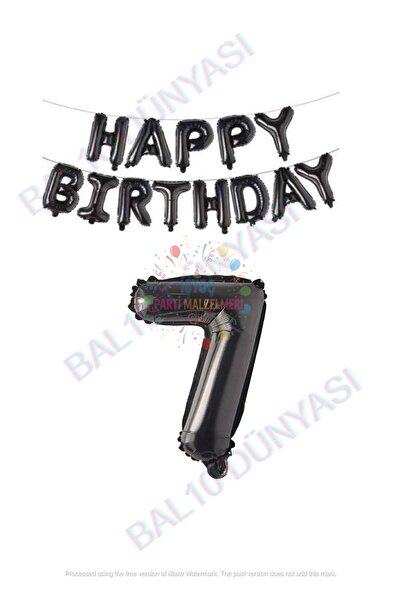 İSTOÇ PARTİ Black Happy Birthday Color Foil Balloon and Number Set Age 7