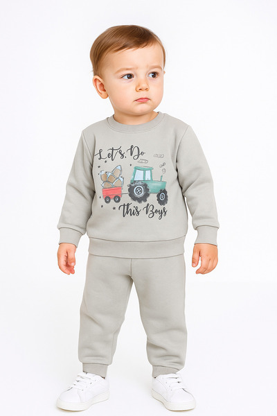 mb kids Tractor Print Fleece-Lined Fleece Inside 3 Thread Boys' Tracksuit Set