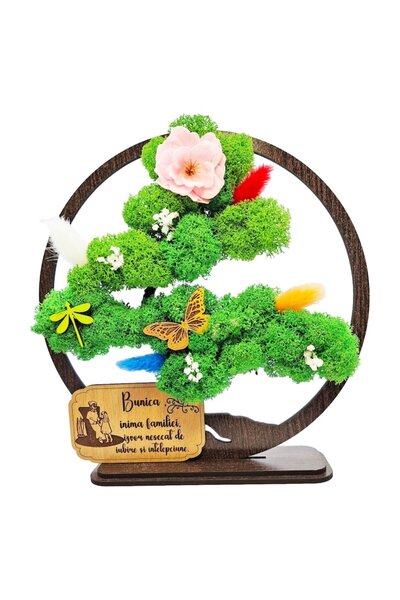 OEM Decorative picture - Bonsai with stabilized lichens and decorative accents - For Grandma, wenge, 20c