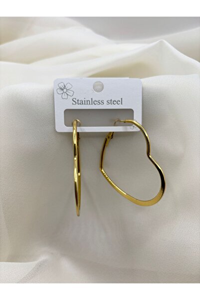 aurora dükkan Steel Gold 5cm Heart Hoop Earrings