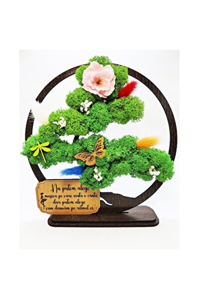 OEM Decorative Plaque - Bonsai with Stabilized Moss & Decorative Accents, Inspirational Message, Wenge,