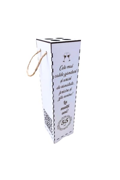 OEM Cutie de vin personalizată din lemn - gravată „La multi ani, 55 ani!”, 34...