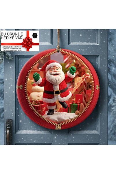 NT Handmade Yılbaşı Kapı Süsü 30 cm Noel Baba Temalı UV Baskı MDF Dekoratif Y...