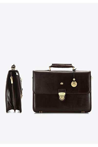 Wittchen Servietă bărbătească din piele cu clapă dreaptă, maro, piele