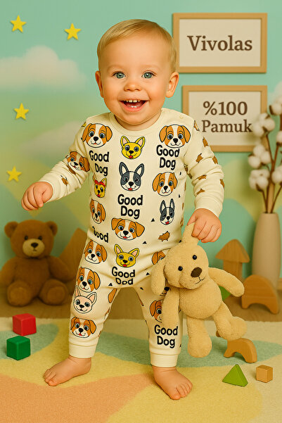 Vivolas 100% Cotton Baby Set with Snap Fasteners on the Shoulders, Unisex, 2-Piece, Top and Bottom, Monthly Sizes 3-6-9-12 Months