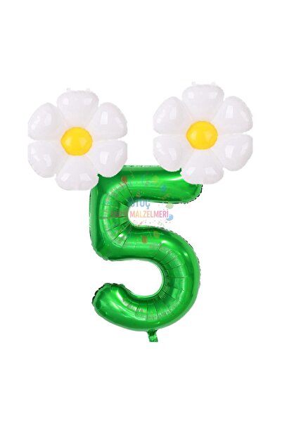 İSTOÇ PARTİ Green Number Daisy Foil Balloon Set Age 5