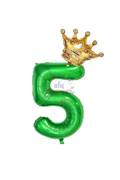 İSTOÇ PARTİ Green Number King Crown Foil Balloon Set Age 5