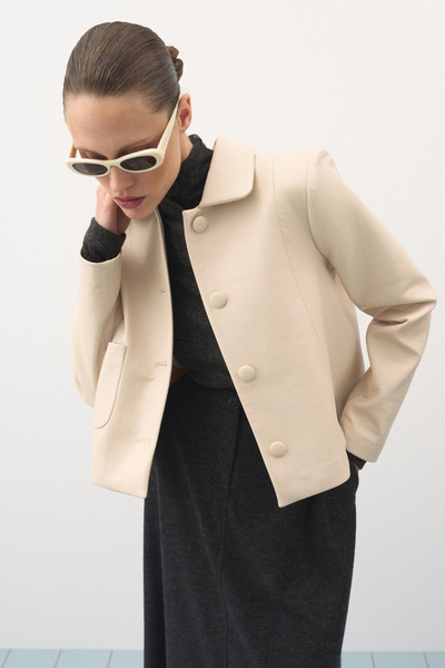 Jolamier Kısa Deri Ceket Bej