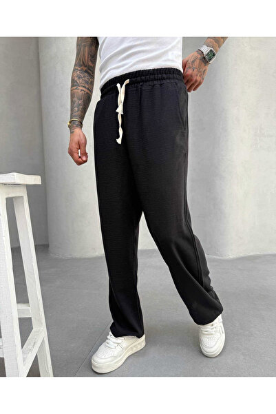 Yeblin Baggy Black Pants Jogger with White Drawstring